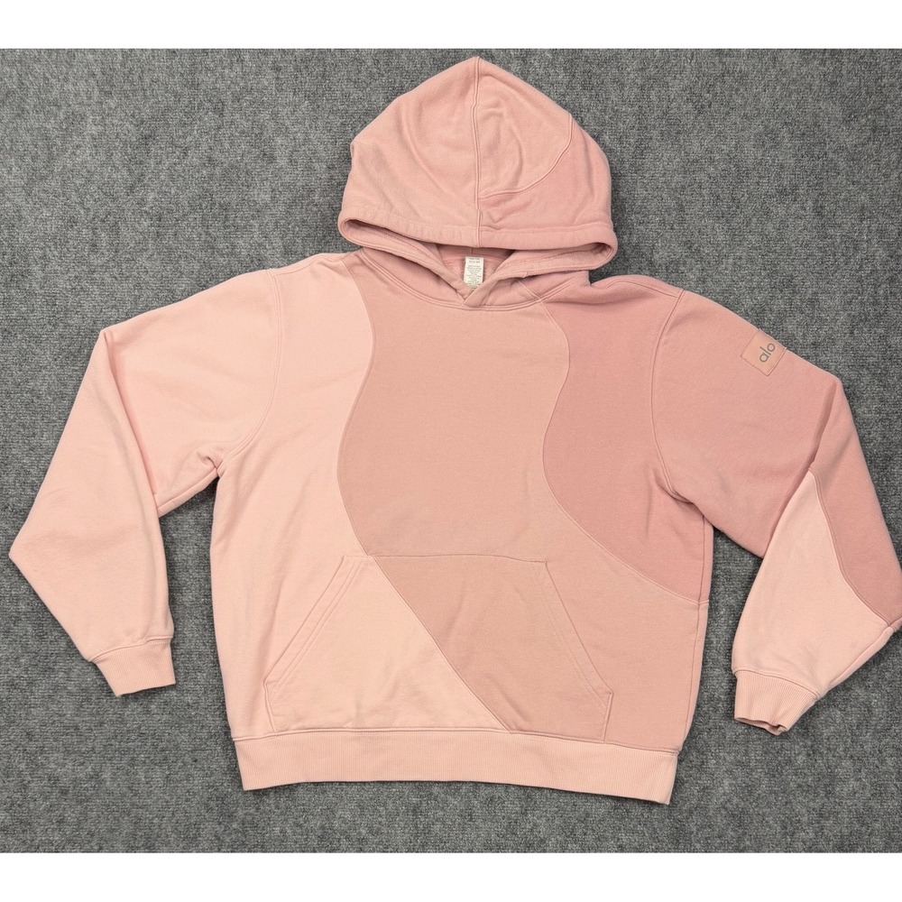 Alo Yoga Pink Colorblock Wavy Panel Fleece Hoodie Sweatshirt XXS